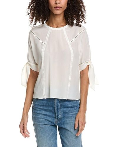 The Kooples Tie Sleeve Silk Top - White