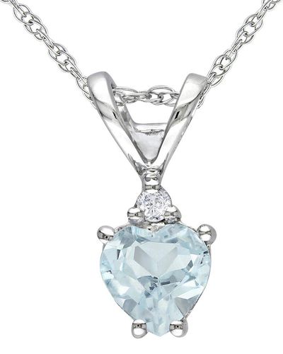 Rina Limor Silver 0.37 Ct. Tw. Diamond & Aquamarine Heart Pendant Necklace - Blue