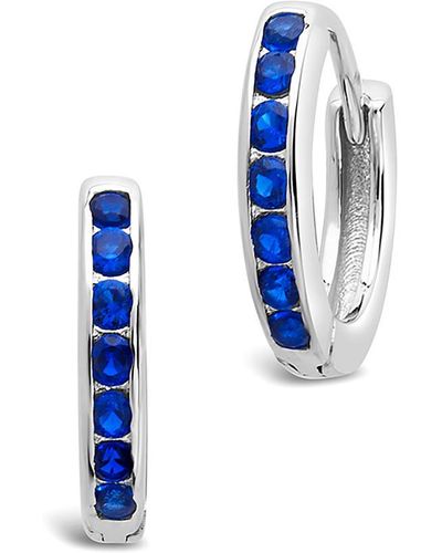 Sterling Forever Silver Cz Micro Hoops - Blue