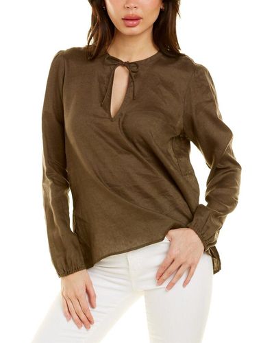 James Perse Linen Peasant Blouse - Green