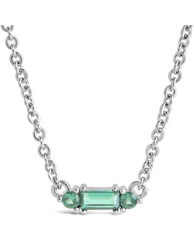 Sterling Forever Rhodium Plated Cz Emerald Amara Pendant Necklace - Blue