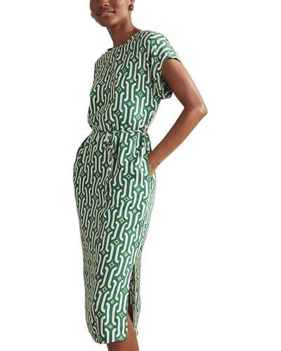 Boden Short Sleeve Column Midi Dress - Green