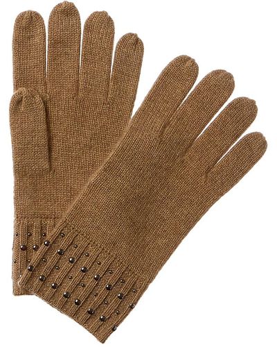 Forte Basic Studded Cashmere Gloves - Brown