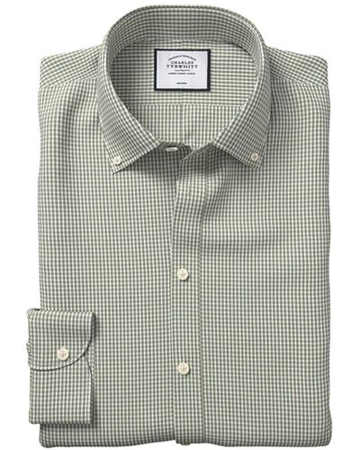 Charles Tyrwhitt Non-iron Button Down Check Slim Fit Shirt - Green
