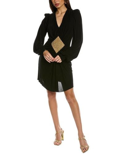 Balmain Short V-neck Gathered Jersey Mini Dress - Black