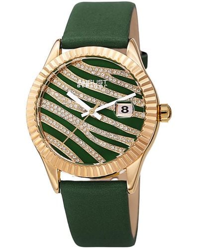 August Steiner Satin Over Leather Watch - Green
