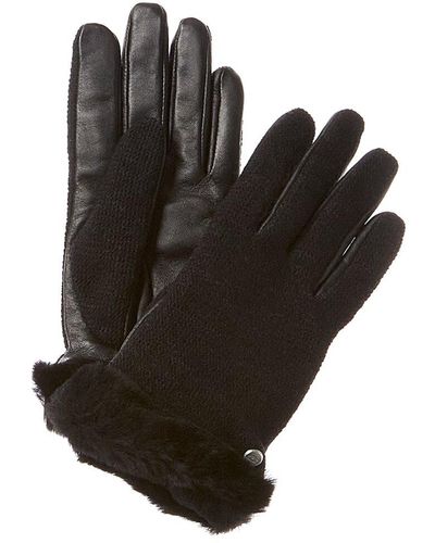 UGG Shorty Leather-trim Wool-blend Gloves - Black