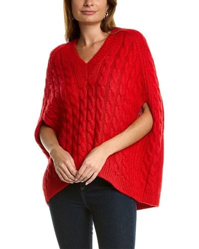St. John Cable Knit Wool-blend Poncho - Red