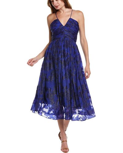 ML Monique Lhuillier Silk-blend Midi Dress - Blue