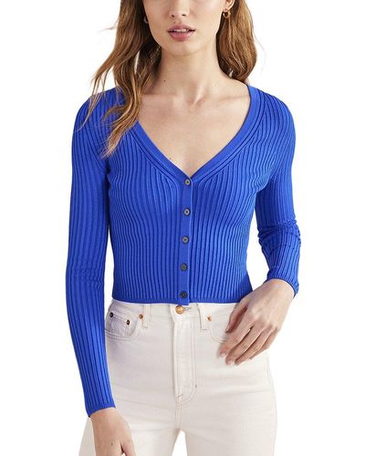 Boden Fitted Cropped Wide Neck Rib Cardigan - Blue