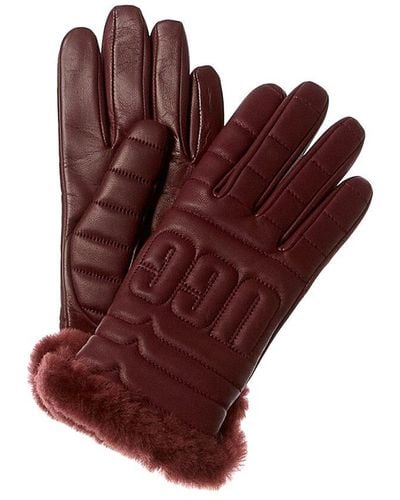 UGG Logo Quilted Leather Gloves - Red