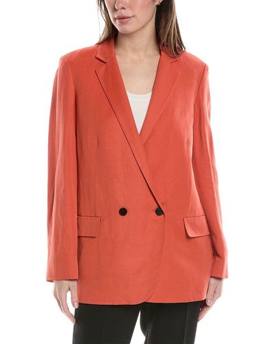 Theory Double-breasted Linen-blend Blazer - Red