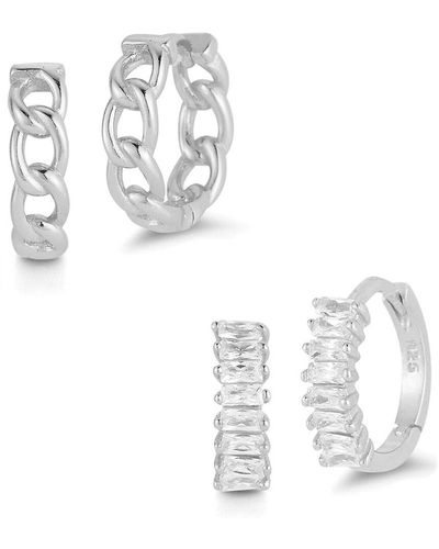 Glaze Jewelry Silver Cz Huggie Earrings Set - White