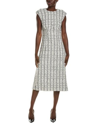 St. John Plaid Tweed A-line Dress - White