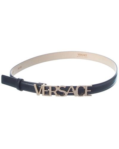 Versace Logo Buckle Leather Belt - White