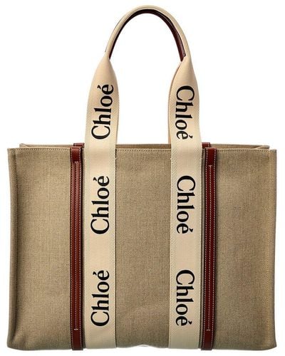 Chloé Woody Large Canvas & Leather Tote - Natural