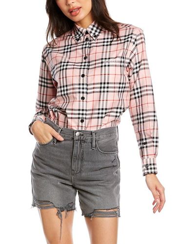 Burberry Embroidered Logo Check Oversized Shirt - Pink