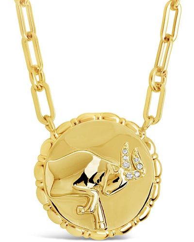 Sterling Forever 14k Plated Cz Bold Link Taurus Zodiac Necklace - Metallic
