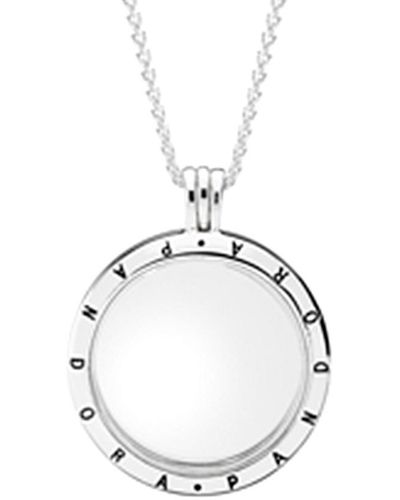PANDORA Floating Lockets Silver Logo Necklace - White