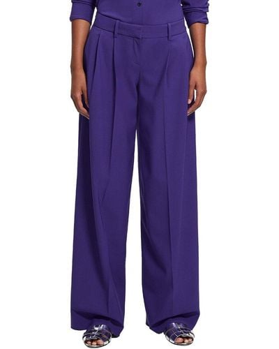 Theory Low Rise Pleated Wool-blend Pant - Purple