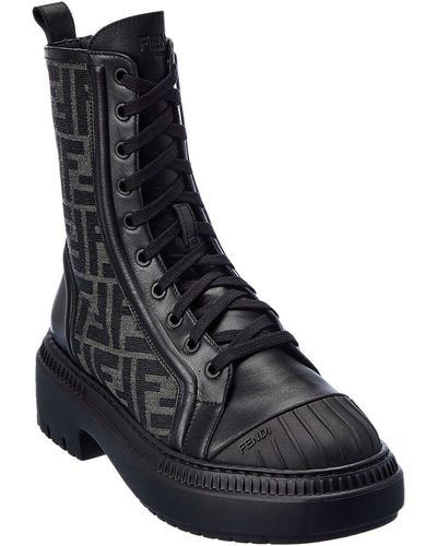 Fendi Domino Ff Jacquard & Leather Biker Boot - Black