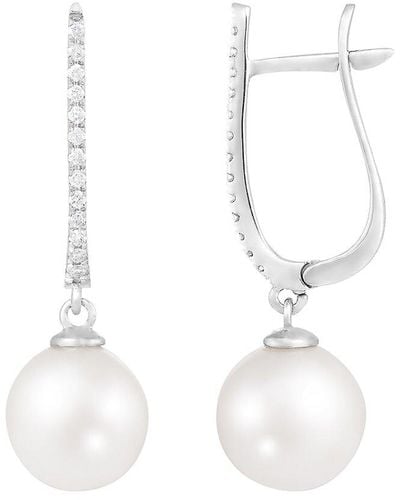 Splendid 14k 0.19 Ct. Tw. Diamond 9-10mm Pearl Earrings - White