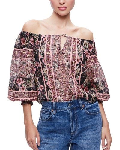 Alice + Olivia Alice + Olivia Alta Off-the-shoulder Silk-blend Top - Red