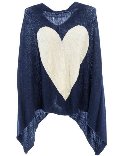 Saachi Cashmere Blend Heart Wool & Cashmere-blend Poncho - Blue