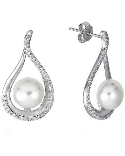 Belpearl Silver 9mm Pearl Cz Earrings - White