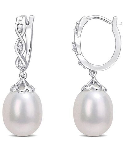 Rina Limor Silver 0.02 Ct. Tw. Diamond 8-8.5mm Pearl Infinity Clip-on Earrings - White