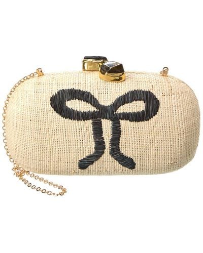 PAMELA MUNSON Put A Bow On It Straw Clutch On Chain - Natural