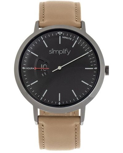 Simplify The 6500 Black Or Red Or Brown Or Beige Or Orange Or Blue Genuine Leather Band Watch, 44mm - Grey