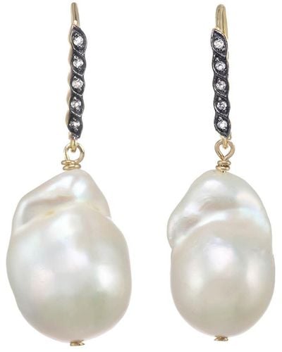 Margo Morrison New York 18k & Silver White Sapphire & 13-15mm Pearl Drop Earrings