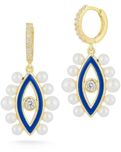 Sphera Milano 14k Over Silver Pearl Cz Earrings - Blue