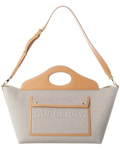 Burberry Canvas & Leather Pocket Tote - White
