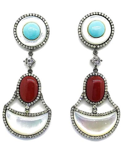 Arthur Marder Fine Jewelry Silver 3.00 Ct. Tw. Diamond, Gemstone, & Mother-of-pearl Earrings - Multicolor