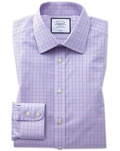 Charles Tyrwhitt Non-iron Prince Of Wales Extra Slim Fit Shirt - Purple