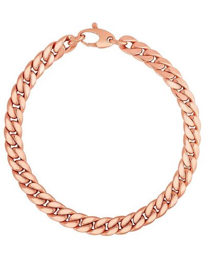 Italian Gold 14k Italian Rose Gold Cuban Chain Bracelet - Pink