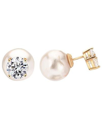 Gabi Rielle 14k Over Silver Pearl Bella Babe Studs - White