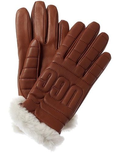UGG Logo Quilted Leather Gloves - Brown