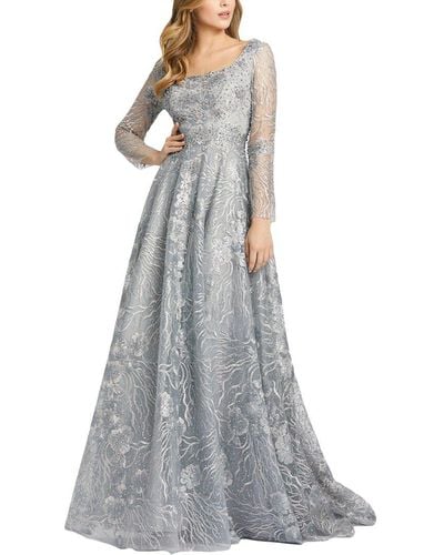Mac Duggal Jewel Encrusted Square Neck Gown - Gray