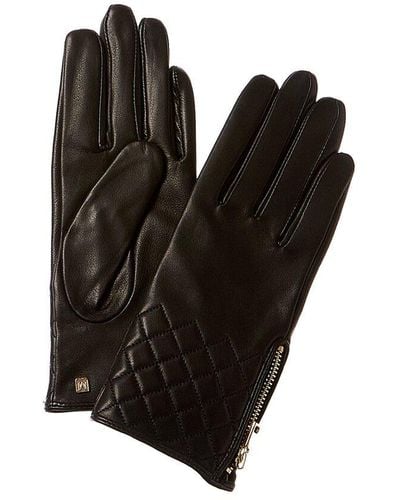 Bruno Magli Diamond Quilted Cashmere-lined Leather Gloves - Black