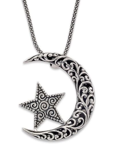 Samuel B. Silver Crescent Moon & Star Pendant Necklace - White