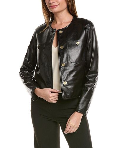 Lafayette 148 New York Highlands Leather Jacket - Black