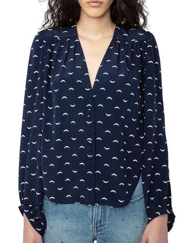 Zadig & Voltaire Turin Polka Wings Silk Shirt - Blue