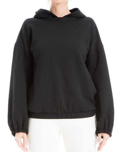 Max Studio Textured Hooded Pullover - Black