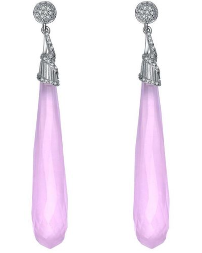 Genevive Jewelry Silver Cz Earrings - Pink