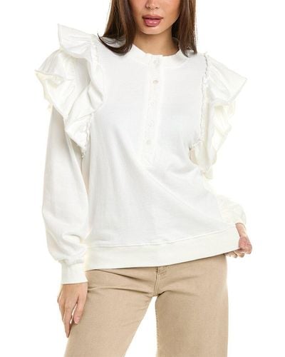 Fate Ruffle Shoulder Washed Sweatshirt - White