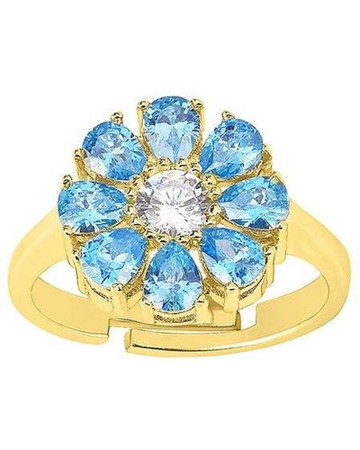 Gabi Rielle 14k Vermeil Cz Adjustable Flower Ring - Blue