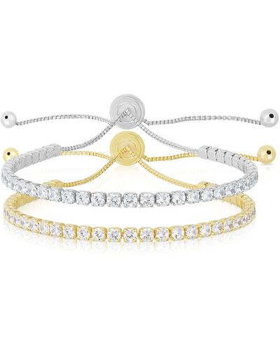 Glaze Jewelry Silver Cz Adjustable Tennis Bracelet Set Set - White